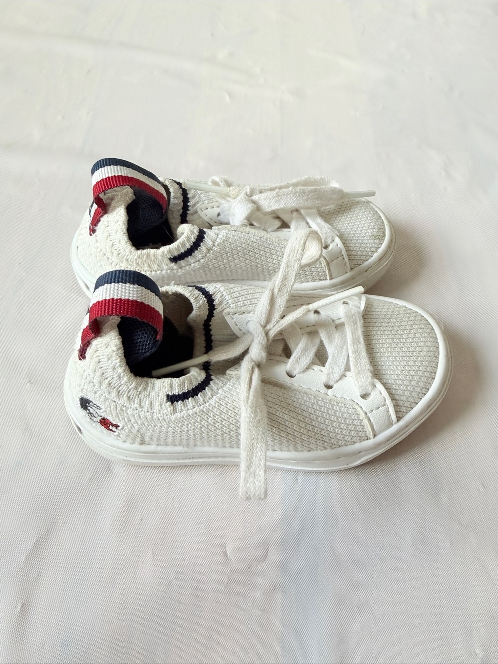 Lacoste La Piquée Tri 0722 Knit Sneakers White Navy Red Toddler Size US 5 Unisex